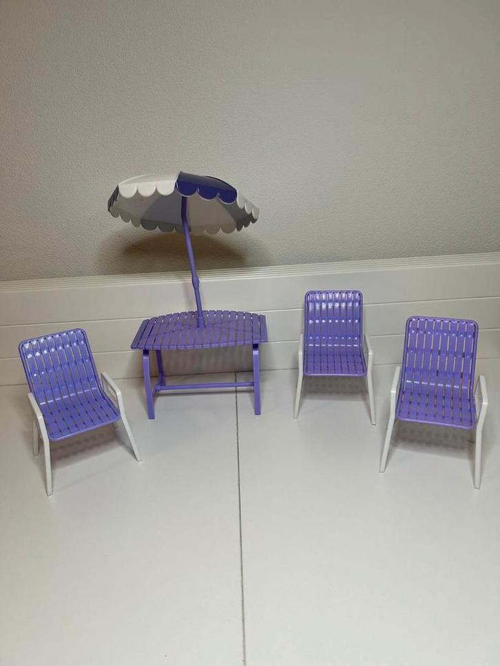 Retro Vintage Mattel Barbie paarse tuinset 1990 - Poolparty, Verzamelen, Poppen, Zo goed als nieuw, Ophalen of Verzenden