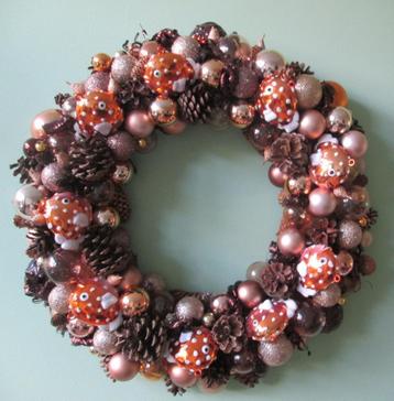 Nieuw ! Koper Bruine Kerstkrans Krans met Zoenvissen 50 cm beschikbaar voor biedingen