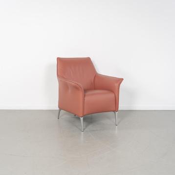 1x Leolux Mayuro Fauteuil Oudroze Leer - Chroom Frame beschikbaar voor biedingen