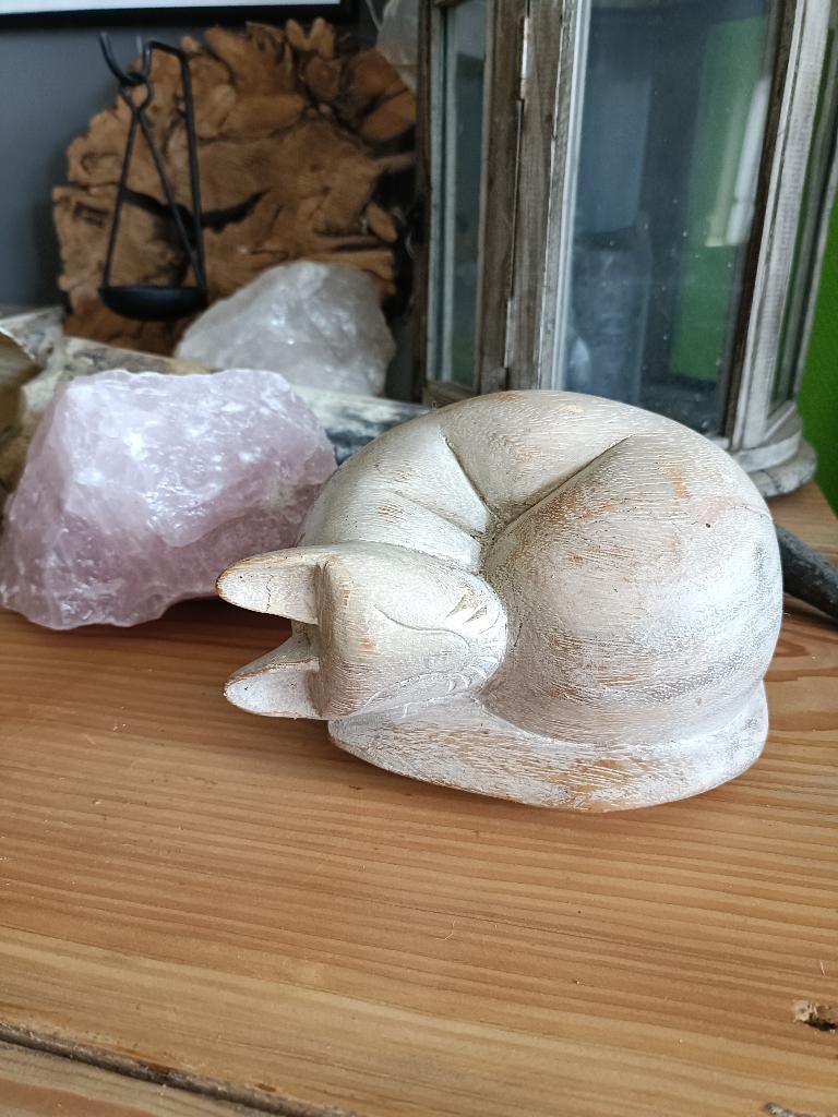 White Wash houten katten snijwerk, Huis en Inrichting, Woonaccessoires | Overige, Ophalen of Verzenden, Zo goed als nieuw