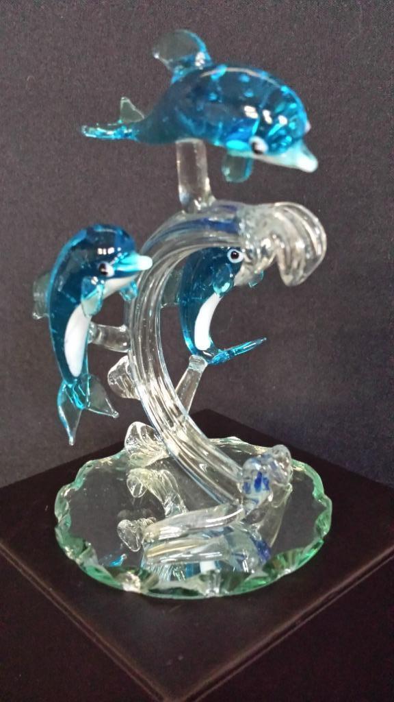 Glassculptuur DOLFIJNEN <> Miniatuur Beeldje Hoog 10 cm., Antiek en Kunst, Antiek | Glas en Kristal, Ophalen of Verzenden