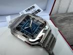 Cartier santos NIEUW 🟦 staal met blauwe dial sunburst, Sieraden, Tassen en Uiterlijk, Horloges | Dames, Staal, Staal, Nieuw, Ophalen