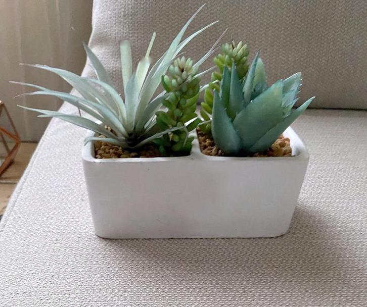 kunstplantjes, vintage bloempot, bloembakjes hout / riet, Huis en Inrichting, Woonaccessoires | Kunstplanten en Kunstbloemen, Zo goed als nieuw