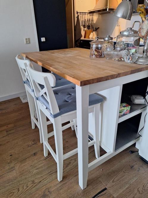 IKEA keukeneiland/bartafel met 2 krukken, Huis en Inrichting, Keuken | Keukenelementen, Gebruikt, Minder dan 100 cm, 100 tot 150 cm