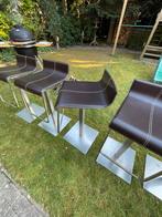 Design barkrukken RVS en Donkerbruin leer, Huis en Inrichting, Ophalen, Zo goed als nieuw, Leer