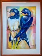 Kleurrijk, modern schilderij, 2 zwaluwen, Antiek en Kunst, Kunst | Schilderijen | Modern, Ophalen