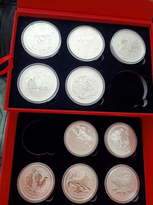 Zilveren Lunar Munten 5 Oz in Gratis Cassette 40% goedkoper!, Postzegels en Munten, Edelmetalen en Baren, Zilver, Ophalen of Verzenden