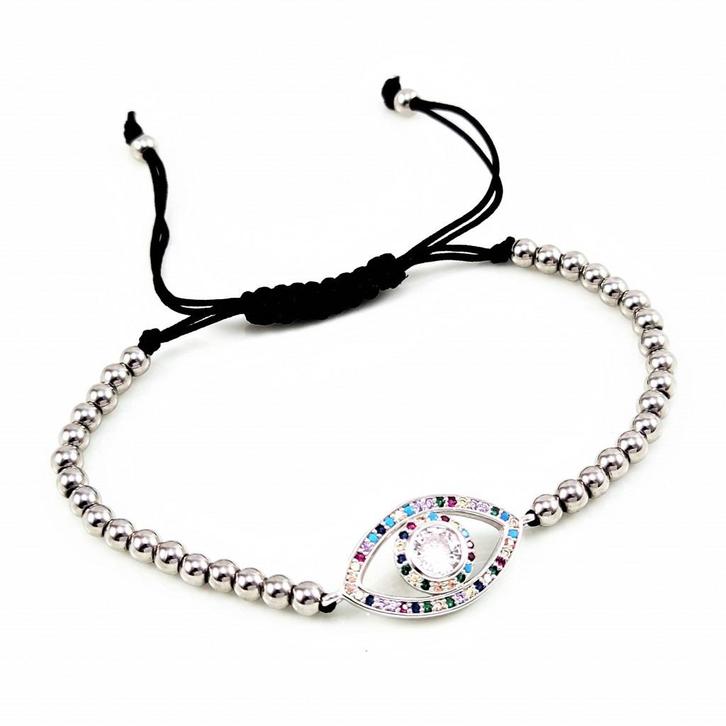 Zilverkleurige Roestvrij Stalen Kralen Armband met Turks Oog, Sieraden, Tassen en Uiterlijk, Armbanden, Nieuw, Staal, Zilver, Met bedels of kralen