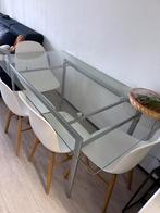 Glazen tuinset met 4 stoelen - Wegens verhuizing, Gebruikt, Eettafel, Ophalen of Verzenden, Tuinset