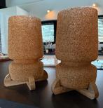 Windlichten van Glas met houten voet, Huis en Inrichting, Woonaccessoires | Kandelaars en Kaarsen, Ophalen, 25 tot 50 cm, Zo goed als nieuw