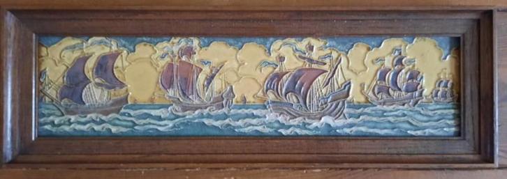 Grote en zeldzame cloisonne (metsel) tegel, Antiek en Kunst, Antiek | Wandborden en Tegels, Ophalen of Verzenden