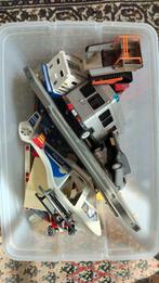 Bak met playmobil politiebureau bus helikopter geldtransport, Ophalen of Verzenden, Gebruikt