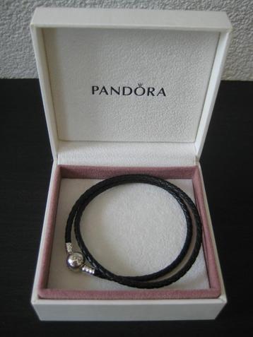 PANDORA Zwart leren dubbele armband  beschikbaar voor biedingen