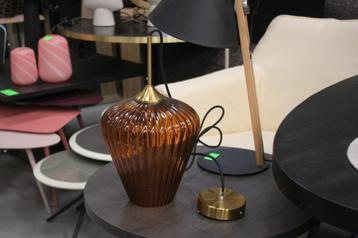 Sfeervolle hanglamp bruin glas met ribbel goud Ø22x40 beschikbaar voor biedingen