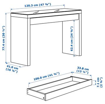 IKEA MALM toilettafel / kaptafel – wit – 12041 cm - afbeelding 2