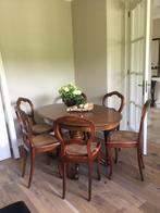 Antieke mahoniehouten biedermeier eettafel met 6 stoeltjes, Ophalen, Gebruikt, 100 tot 150 cm, 50 tot 100 cm