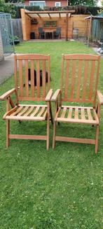 Teakhouten stoelen, verstelbaar en inklapbaar - 2 stuks, Ophalen, Gebruikt, Teakhout, Verstelbaar