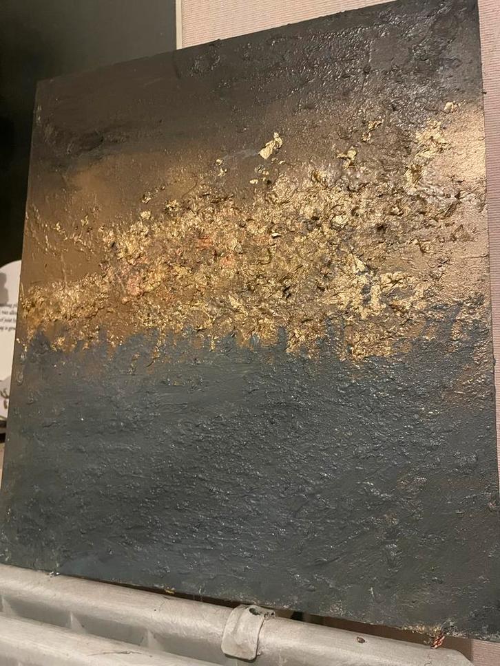 Abstract schilderij met gouden accenten, Antiek en Kunst, Kunst | Schilderijen | Abstract, Ophalen of Verzenden