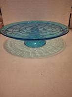 Mooie stevige turkoise glazen taartplateau, --, Ophalen of Verzenden, Zo goed als nieuw, --