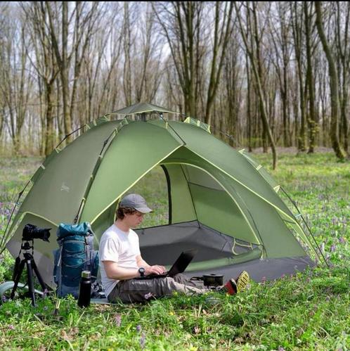 Dubbele tent familietent Quick-Up tent 2 volwassenen + 1 kin, Caravans en Kamperen, Tenten, tot en met 3, Nieuw, Ophalen of Verzenden