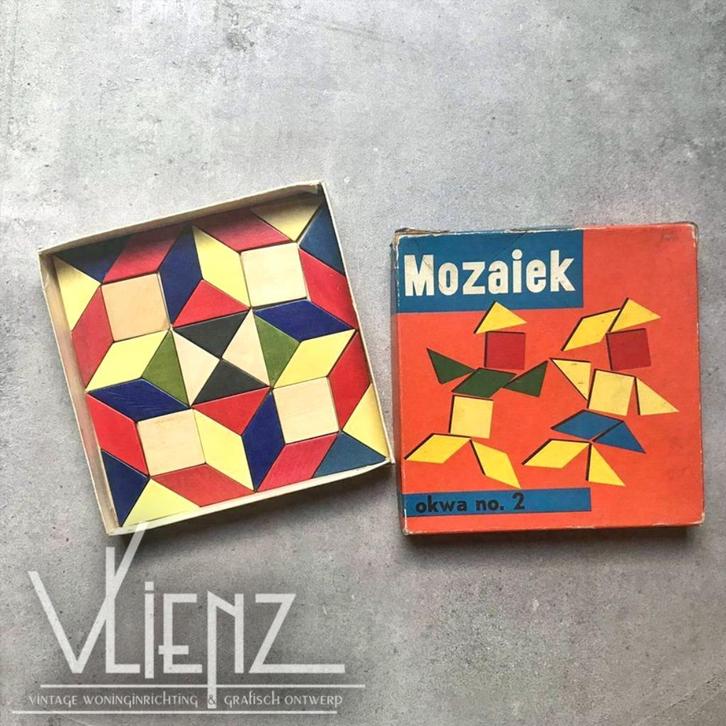 Vintage OKWA mozaïek hout, houten speelgoed, Verzamelen, Retro, Huis en Inrichting, Ophalen of Verzenden