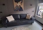 Mooie zwarte lederen bank, Huis en Inrichting, Banken | Bankstellen, Ophalen, Gebruikt, Driepersoons, Rechte bank