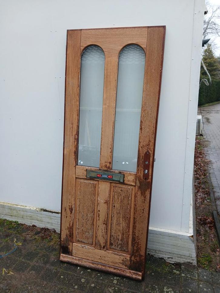 Hardhouten merbau voordeur met dubbele glas, Doe-het-zelf en Verbouw, Deuren en Horren, Gebruikt, Buitendeur, 200 tot 215 cm, 80 tot 100 cm