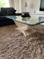 Salontafel glas met stenen onderstel, Ophalen, Gebruikt, 100 tot 150 cm, 50 tot 100 cm