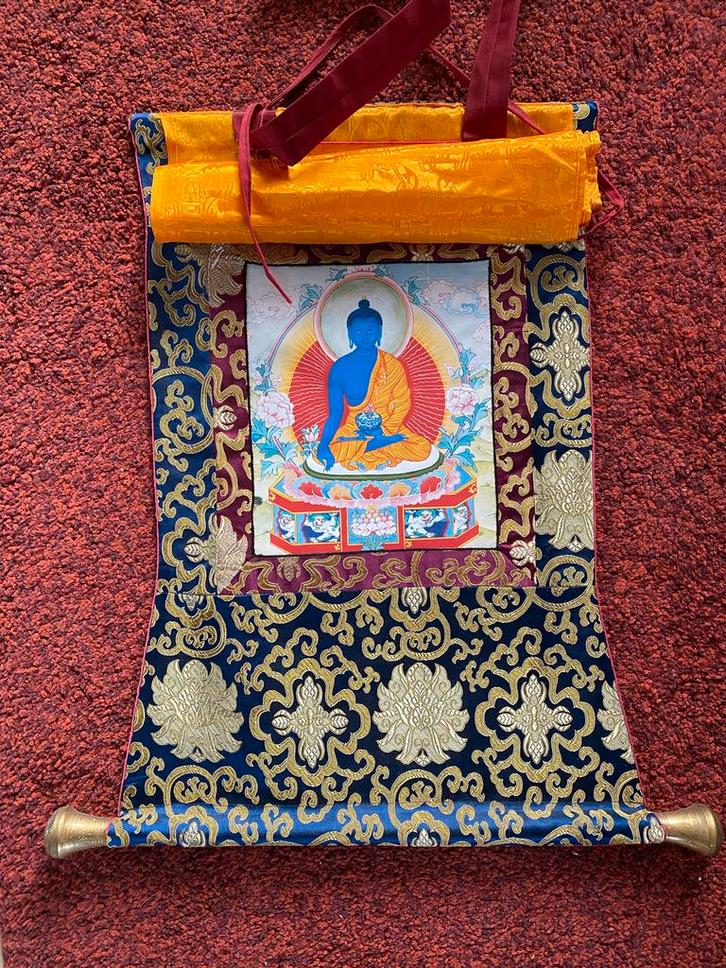 Authentieke Medicine Buddha Thangka - Handgeschilderd, Antiek en Kunst, Kunst | Niet-Westerse kunst, Ophalen of Verzenden