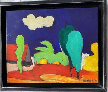 Vier maal olieverf op canvas van Henk Hulshof in lijst.  beschikbaar voor biedingen