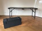 Tafel en kist - industriële stijl donkergrijs, Huis en Inrichting, Tafels | Eettafels, Ophalen, Gebruikt, 50 tot 100 cm, 150 tot 200 cm