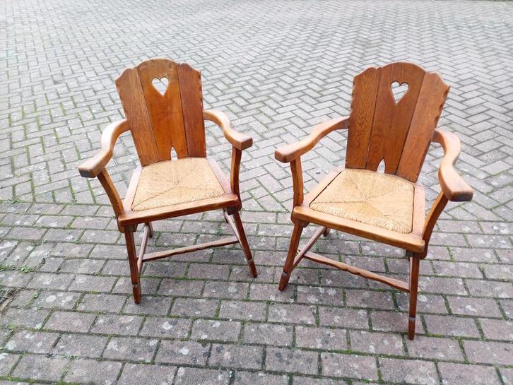 Vintage design stoelen, met rieten zitting en massief hout., Antiek en Kunst, Antiek | Meubels | Stoelen en Banken, Ophalen of Verzenden