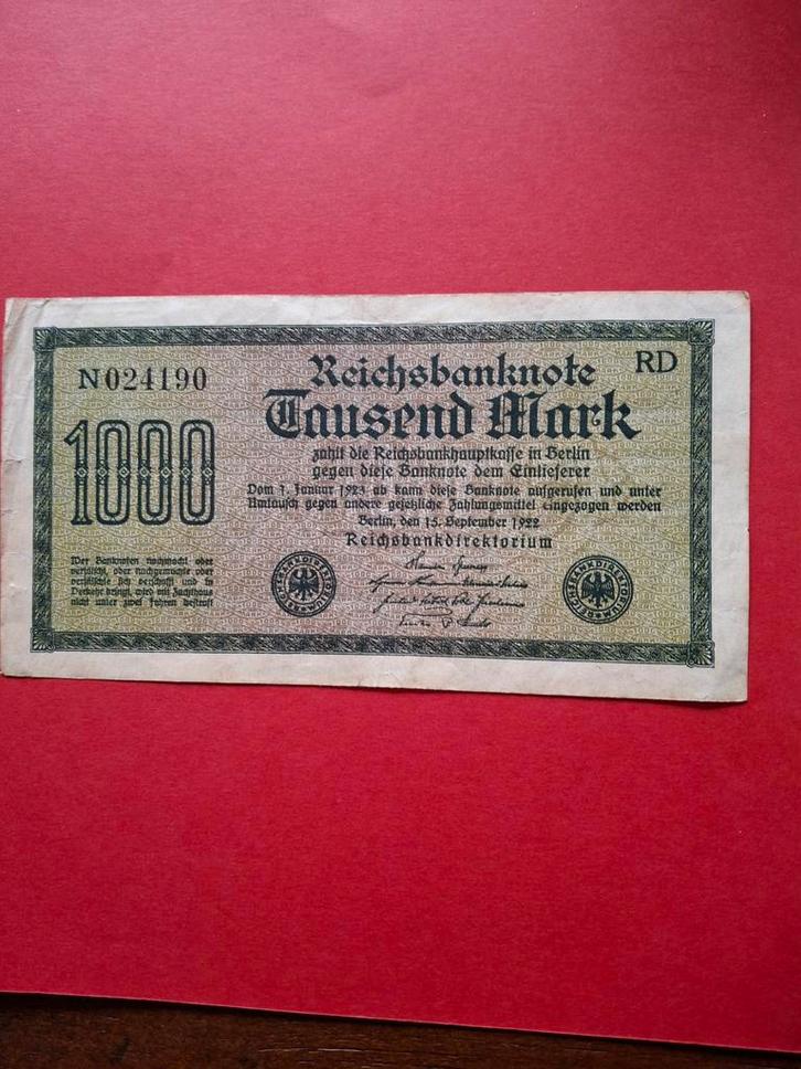 Reichsbanknote 1000 Mark 1922, Postzegels en Munten, Bankbiljetten | Europa | Niet-Eurobiljetten, Ophalen of Verzenden
