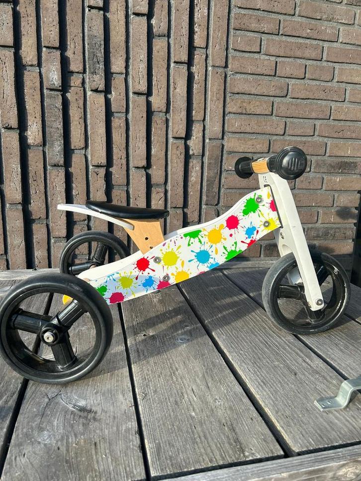 Houten Driewieler met Kleurrijke Spetters, Kinderen en Baby's, Speelgoed | Buiten | Voertuigen en Loopfietsen, Gebruikt, Loopfiets
