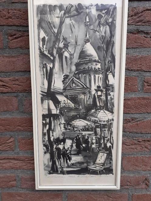 Schilderij PARIJS Montmartre ~ Sign. Marius GIRARD 60x27 cm., Antiek en Kunst, Kunst | Schilderijen | Klassiek, Ophalen of Verzenden