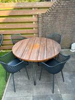 Ronde tafel 120 cm + 4 kuipstoelen, Tuin en Terras, Tuinsets en Loungesets, Gebruikt, Ophalen of Verzenden, 4 zitplaatsen, Hout