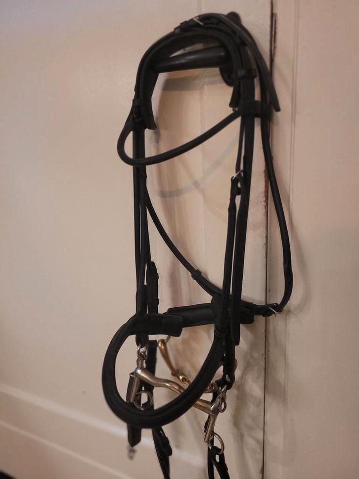 Stang en trens hoofdstel rondgenaaid full zwart, Dieren en Toebehoren, Paarden en Pony's | Hoofdstellen en Tuigage, Zo goed als nieuw