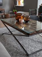Salontafel hout met glasplaat en zilveren onderstel, Huis en Inrichting, Ophalen, Gebruikt, 100 tot 150 cm, 50 tot 100 cm