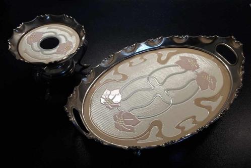 Jugendstil: Dienblad + Theelicht. Púntgááf!!, Antiek en Kunst, Antiek | Goud en Zilver, Ophalen of Verzenden