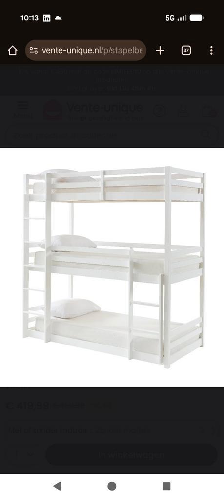 Driedubbel stapelbed triple, Huis en Inrichting, Slaapkamer | Bedden, Gebruikt, Eenpersoons, 90 cm, Hout, Wit, Ophalen