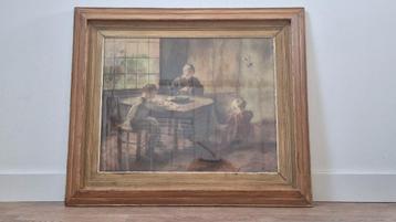 Aquarel - "moeders aan tafel" - J.S.H. Kever (1854-1922)  beschikbaar voor biedingen