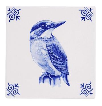 IJSVOGELTJE OP TEGEL - HEINEN DELFTS BLAUW beschikbaar voor biedingen
