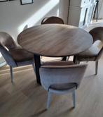 Ronde houten eettafel met metalen poot - grey wash, Rond, Vier personen, Industrieel, Ophalen