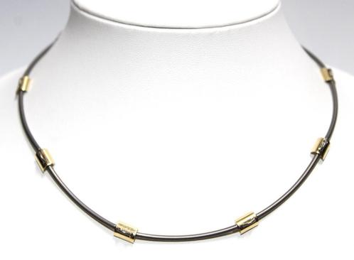 Schitterende 14-KT Geelgoud & Titanium Ketting, Sieraden, Tassen en Uiterlijk, Kettingen, Zo goed als nieuw, Goud, Goud, Verzenden