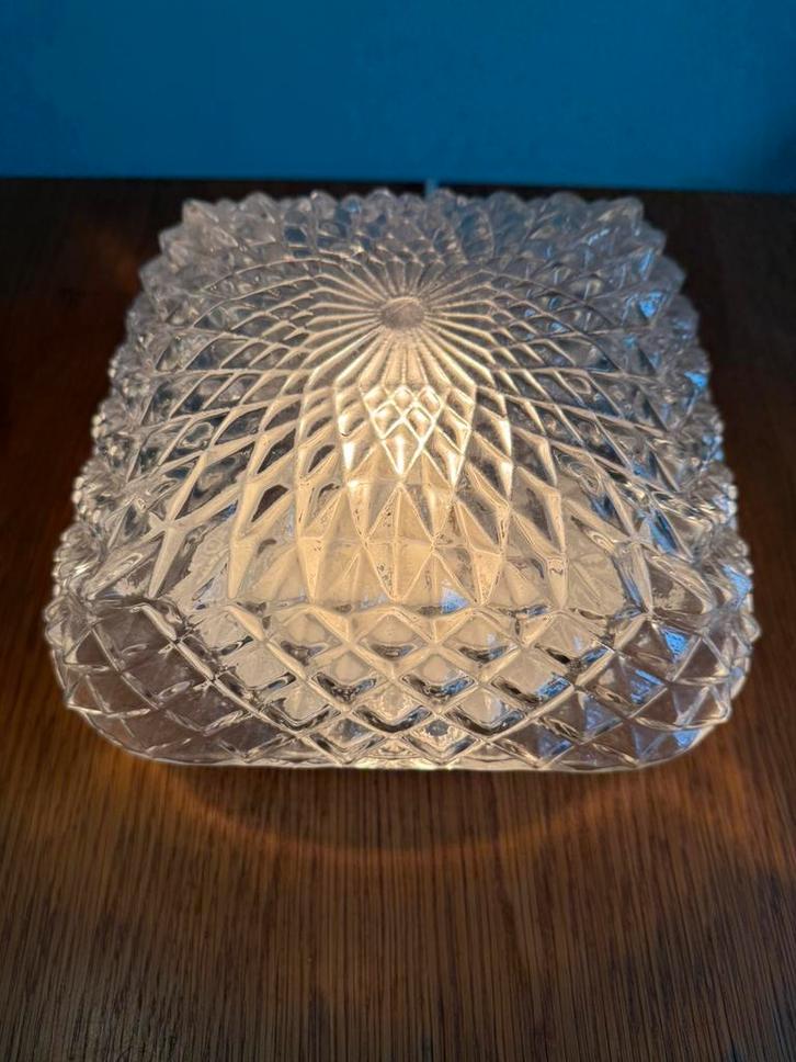 Vintage midcentury brutalist lamp glas jaren 60 / 70 design, Huis en Inrichting, Lampen | Plafondlampen, Zo goed als nieuw, Glas