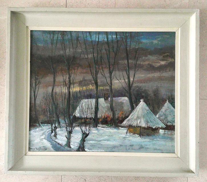Hollands wintertafereel - Janus Kluijtmans (1919-2004), Antiek en Kunst, Kunst | Schilderijen | Klassiek, Ophalen of Verzenden