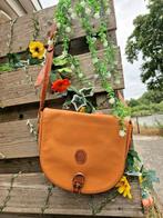 Stevige vintage italiaanse oranje cognac lederen schoudertas, Ophalen of Verzenden, Zo goed als nieuw