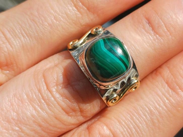 Vanoli 925 zilveren ring met malachiet maat 16,75, Sieraden, Tassen en Uiterlijk, Ringen, Nieuw, Dame, Kleiner dan 17, Groen, Zilver