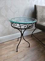 Ijzer en glas tafel, Huis en Inrichting, Tafels | Bijzettafels, Minder dan 55 cm, Rond, Ophalen, 45 tot 60 cm