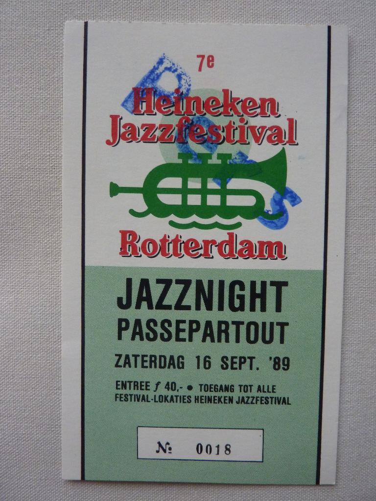 Jazz Festival 1989 Rotterdam 7e Heineken Jazznight ticket, Verzamelen, Verzenden, Gebruikt, Foto of Kaart